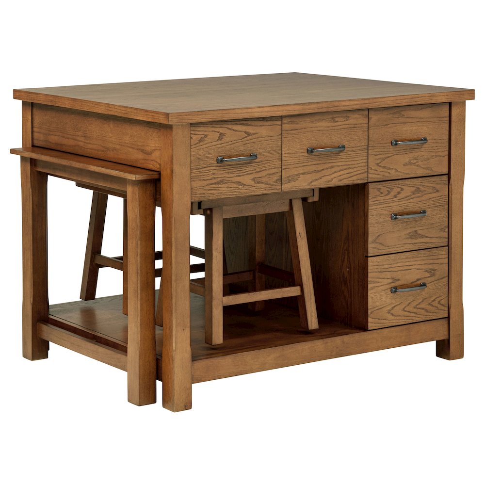 Mayfair 3-piece Kitchen Island with Extension Table Dark Oak. Picture 4