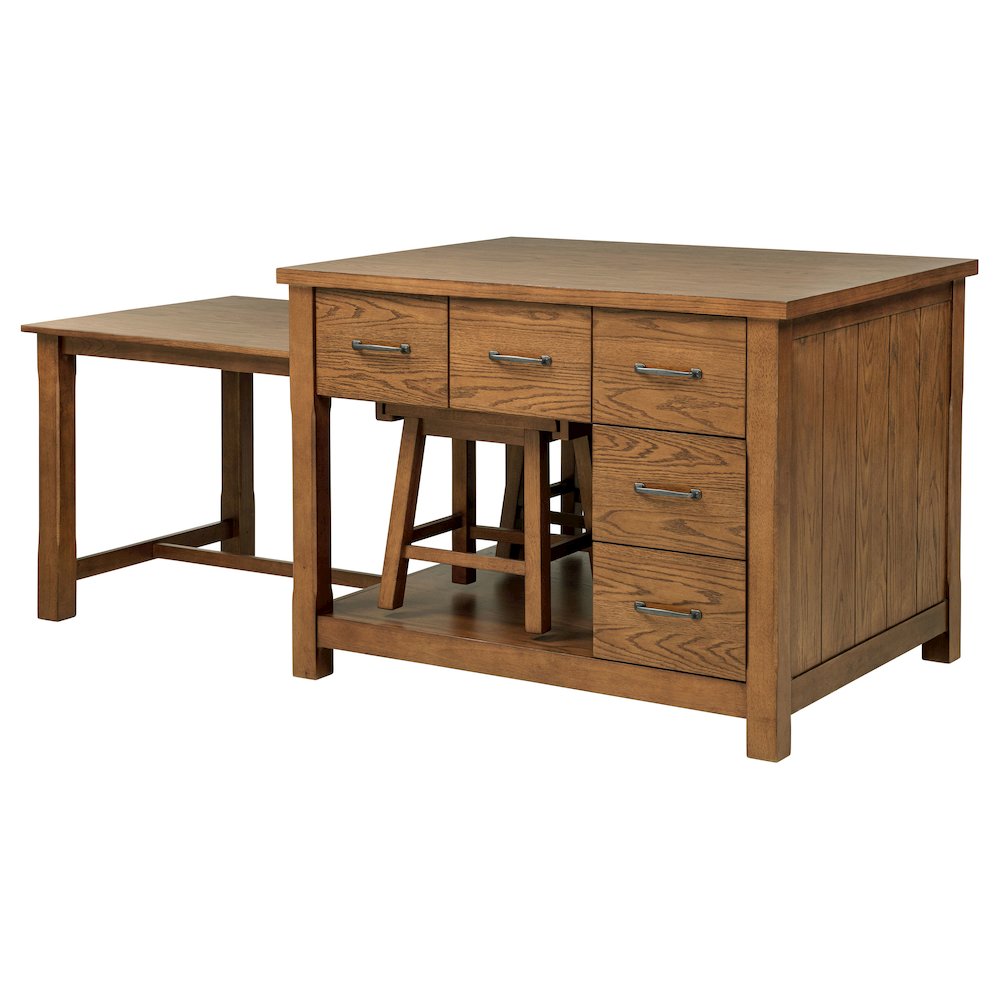 Mayfair 3-piece Kitchen Island with Extension Table Dark Oak. Picture 7