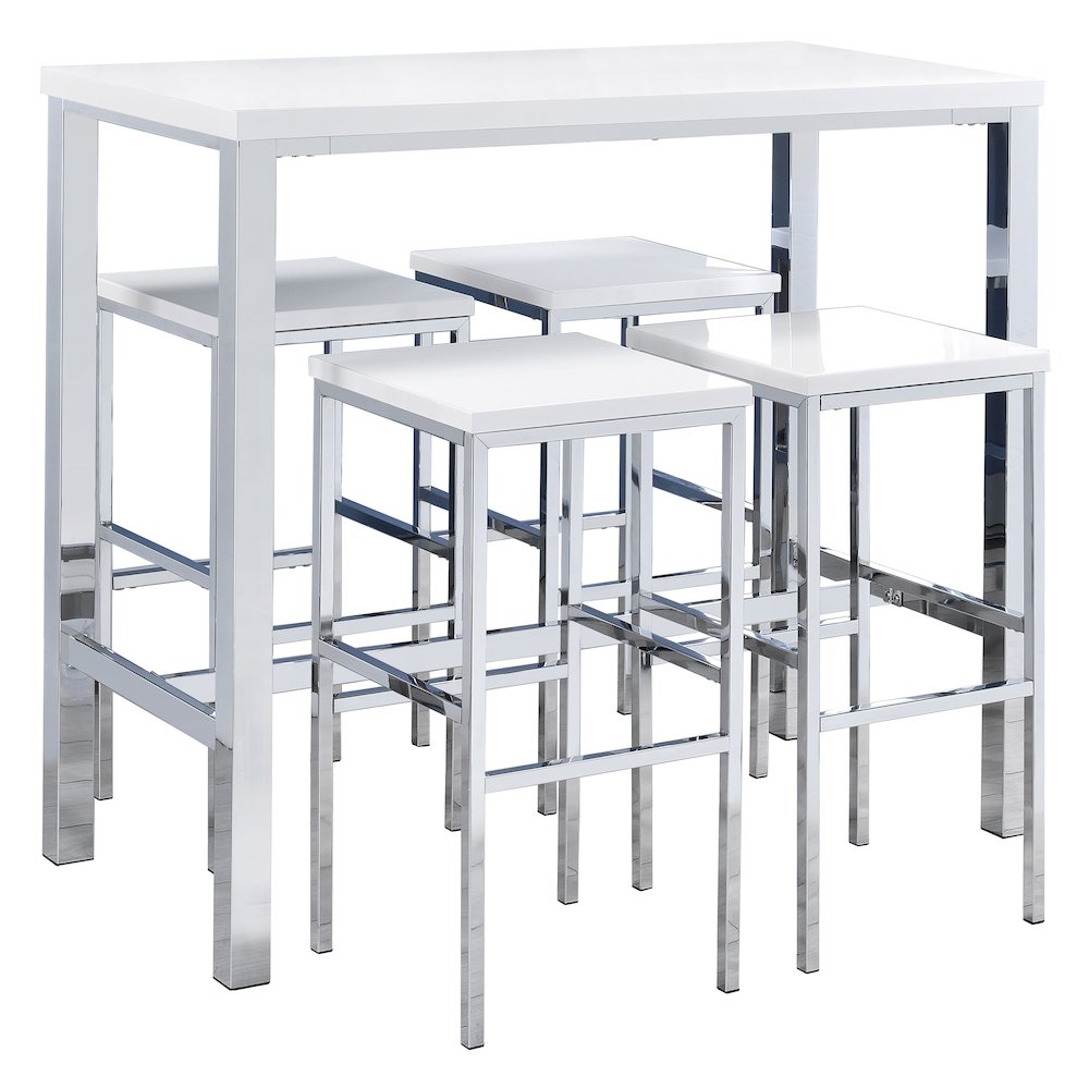 Natividad 5-piece Pub Height Bar Table Set White High Gloss. Picture 1