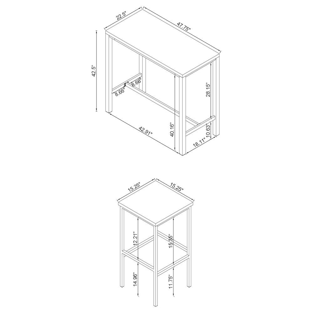 Natividad 5-piece Pub Height Bar Table Set White High Gloss. Picture 12