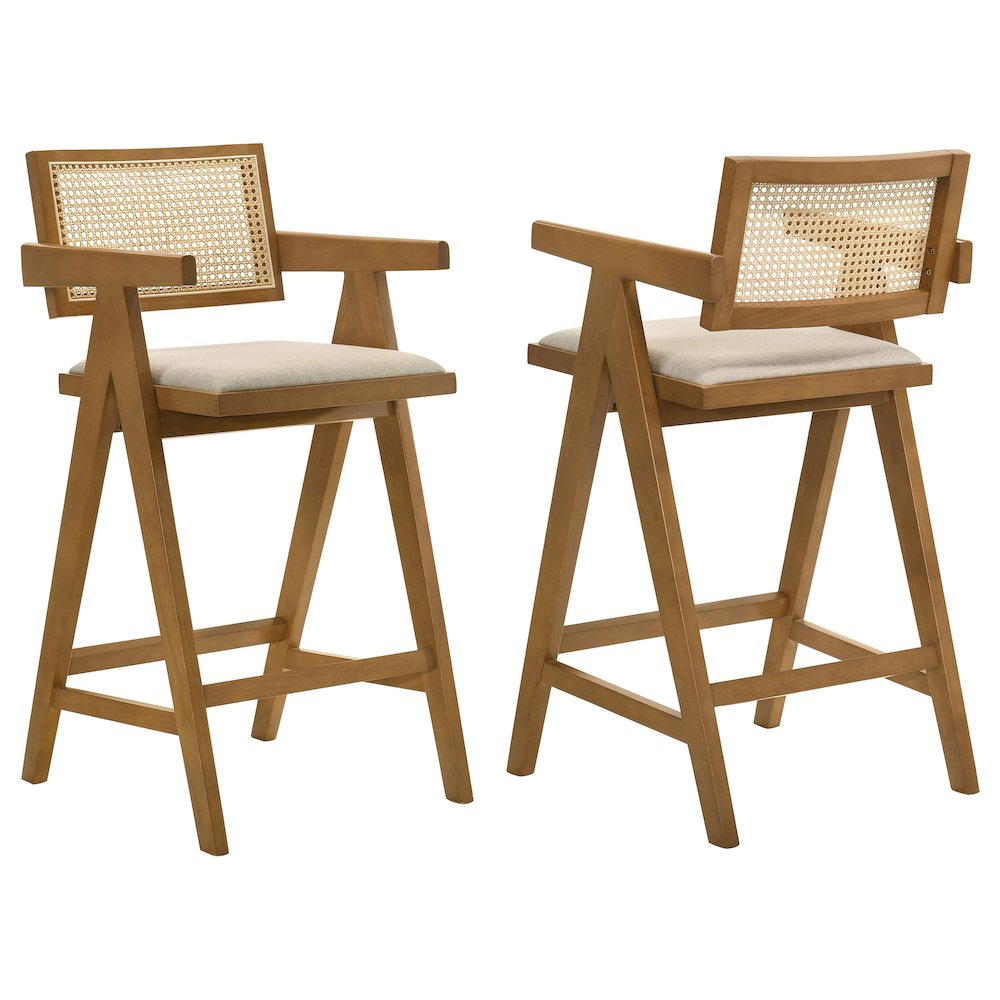 Kane Woven Rattan Wood Bar Chair Light Walnut (Set of 2). Picture 1