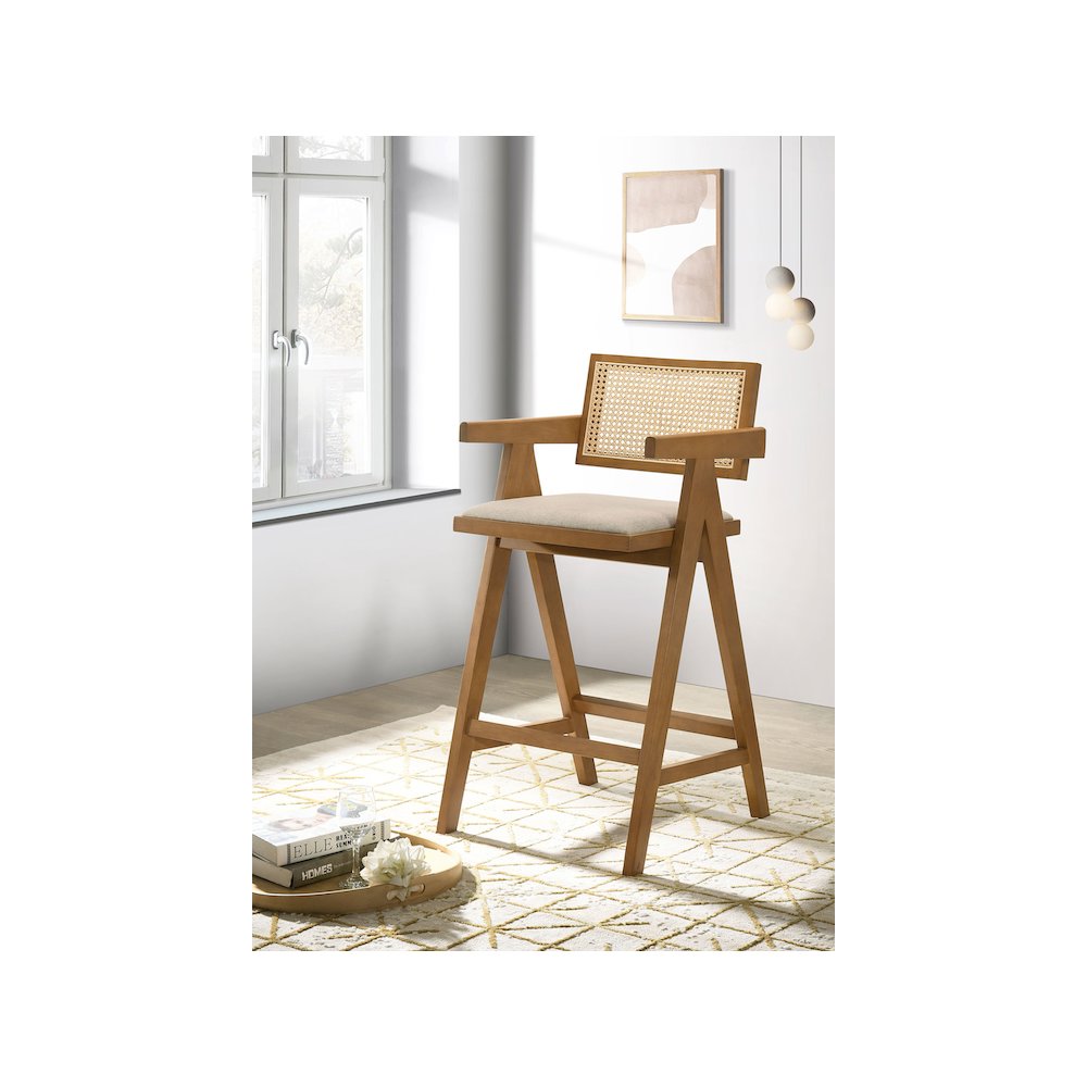 Kane Woven Rattan Wood Bar Chair Light Walnut (Set of 2). Picture 10