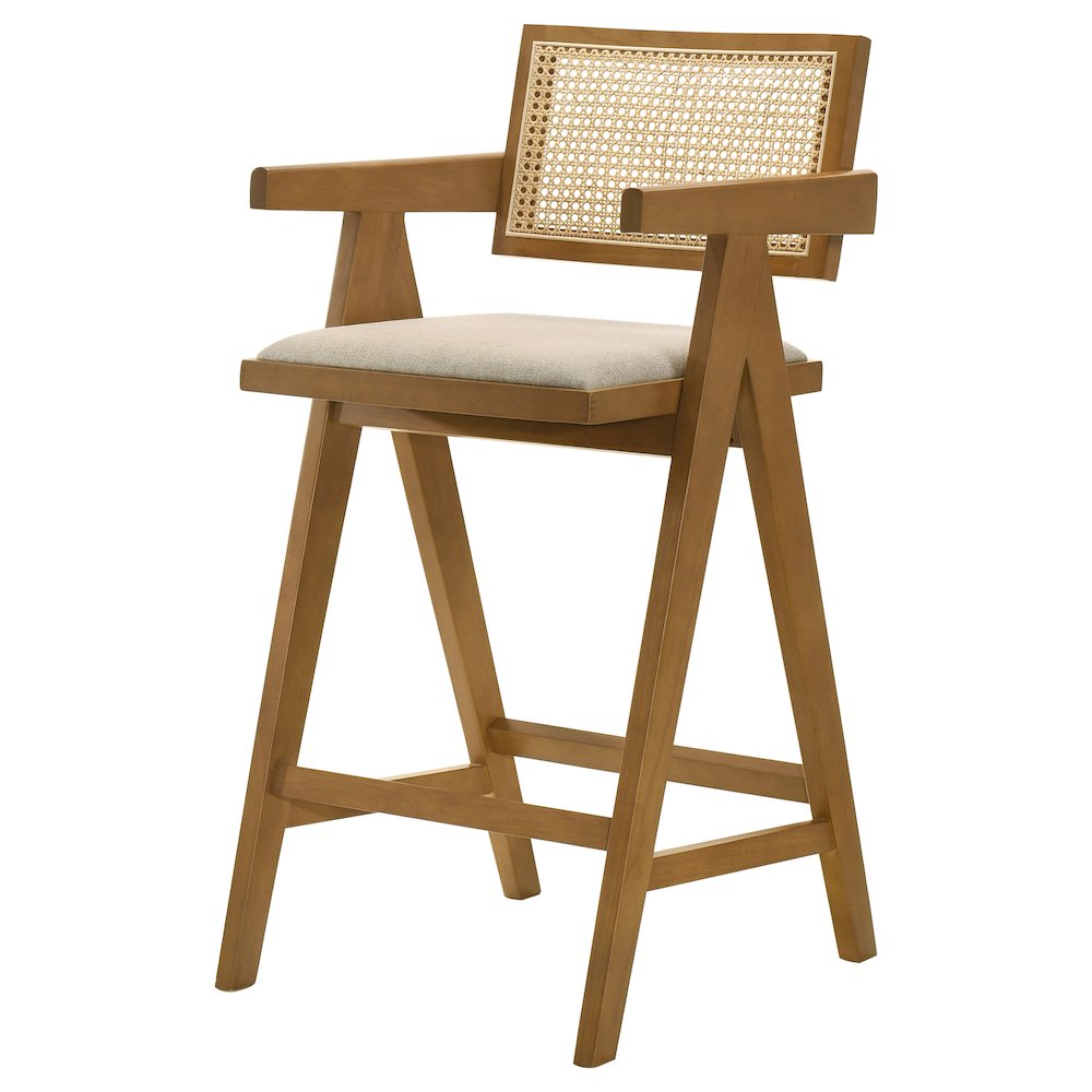 Kane Woven Rattan Wood Bar Chair Light Walnut (Set of 2). Picture 5