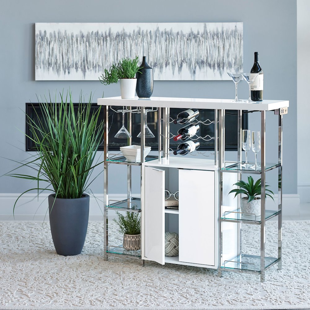 Gallimore 2-door Bar Cabinet Wine Storage White High Gloss. Picture 3