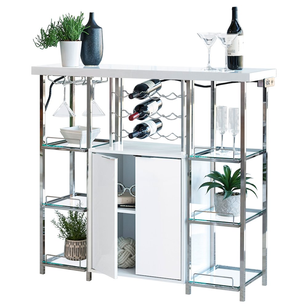 Gallimore 2-door Bar Cabinet Wine Storage White High Gloss. Picture 1