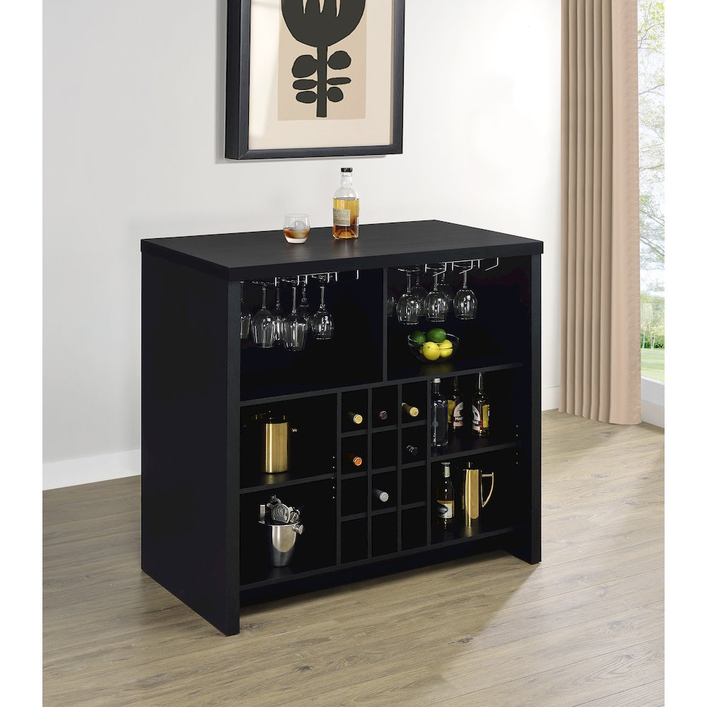 Topanga Engineered Wood Freestanding Home Bar Black. Picture 2