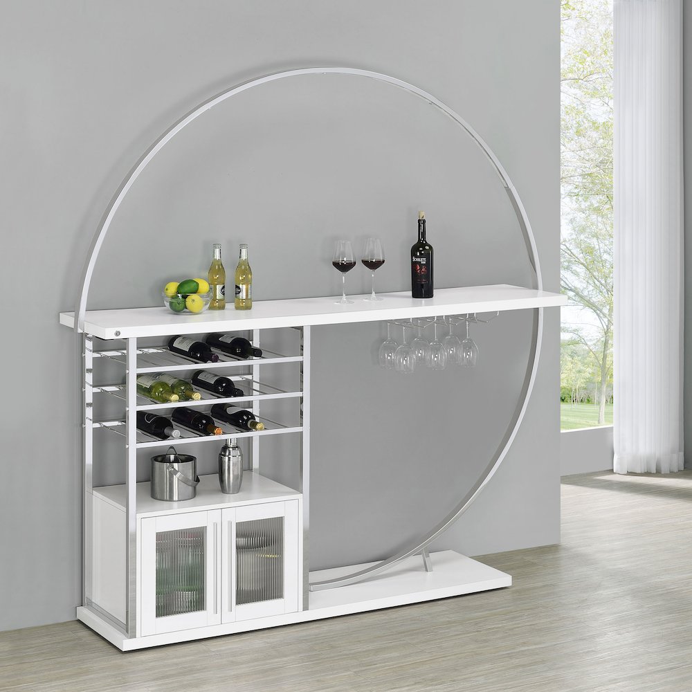 Risley 2-door Circular LED Home Bar Cabinet White High Gloss. Picture 13
