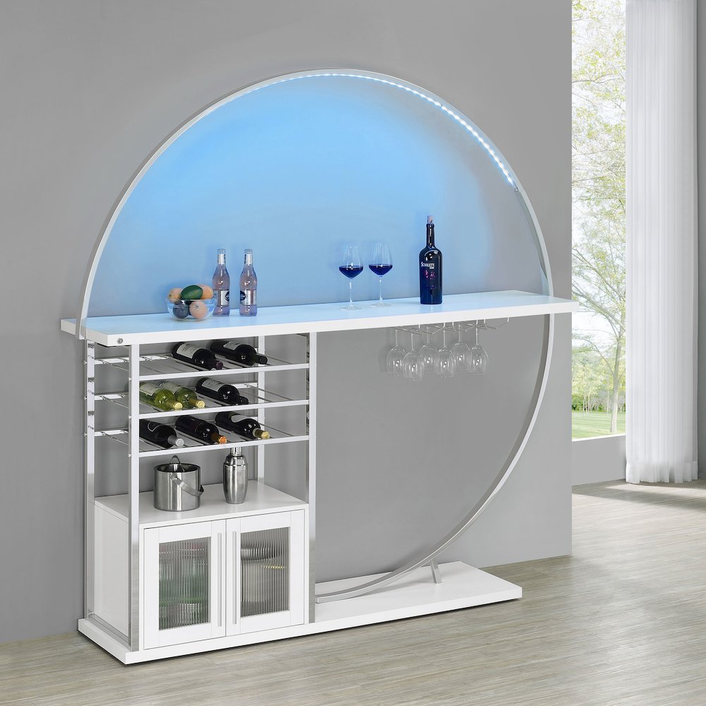 Risley 2-door Circular LED Home Bar Cabinet White High Gloss. Picture 12