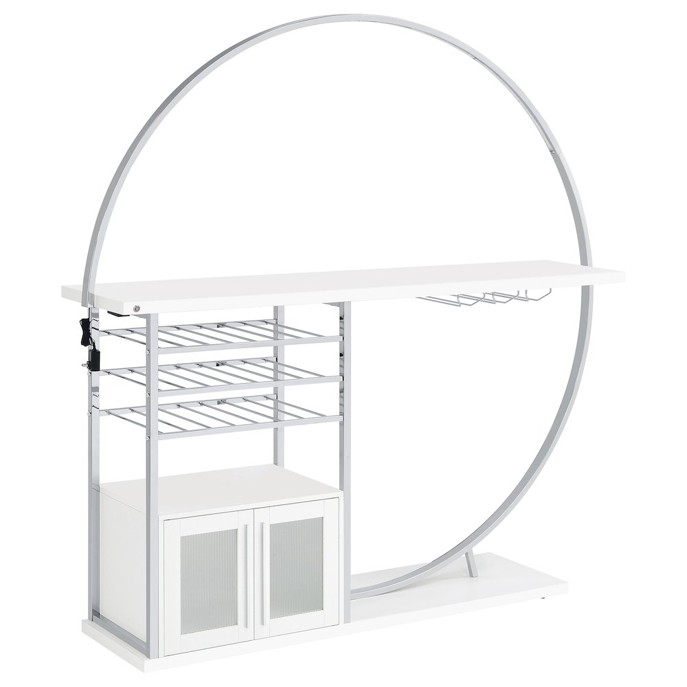 Risley 2-door Circular LED Home Bar Cabinet White High Gloss. Picture 1