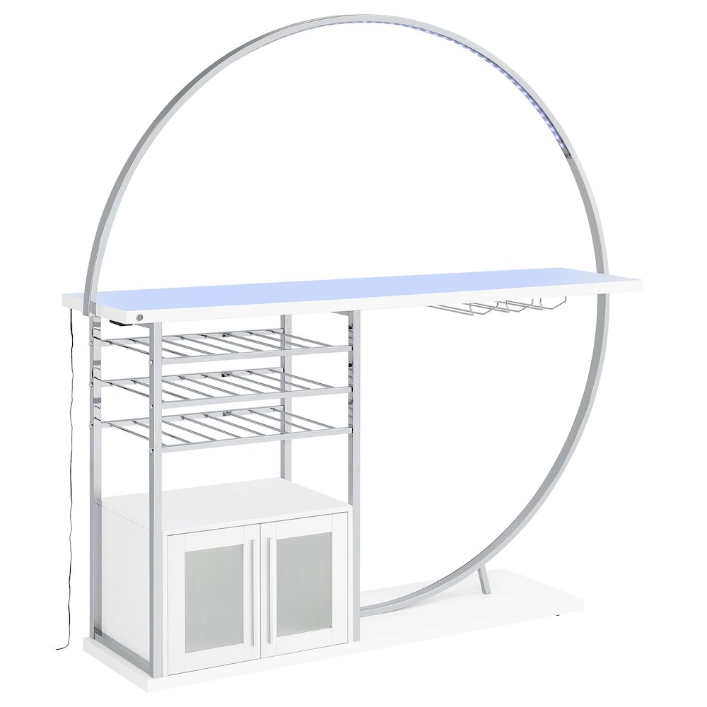 Risley 2-door Circular LED Home Bar Cabinet White High Gloss. Picture 3
