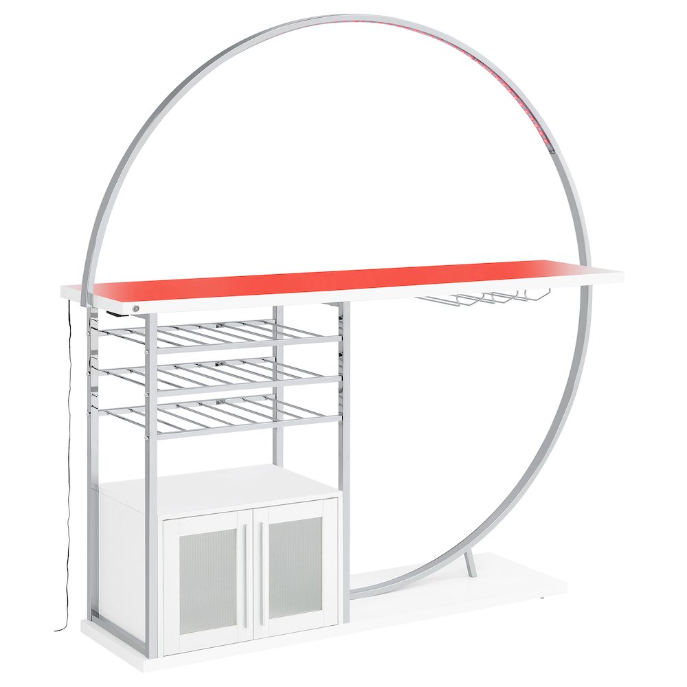 Risley 2-door Circular LED Home Bar Cabinet White High Gloss. Picture 5