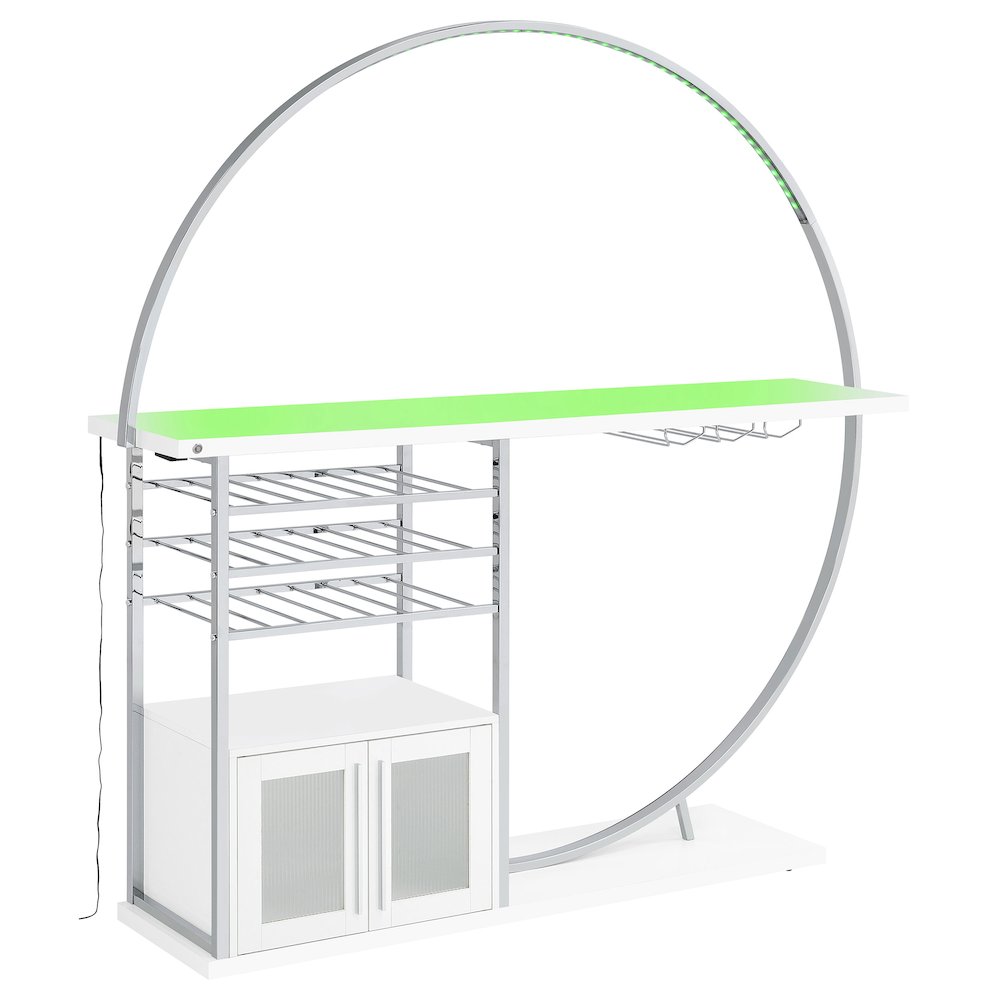 Risley 2-door Circular LED Home Bar Cabinet White High Gloss. Picture 7