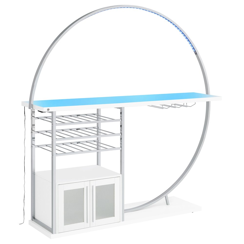 Risley 2-door Circular LED Home Bar Cabinet White High Gloss. Picture 8