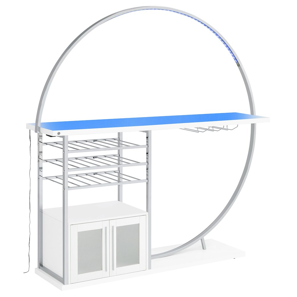 Risley 2-door Circular LED Home Bar Cabinet White High Gloss. Picture 9