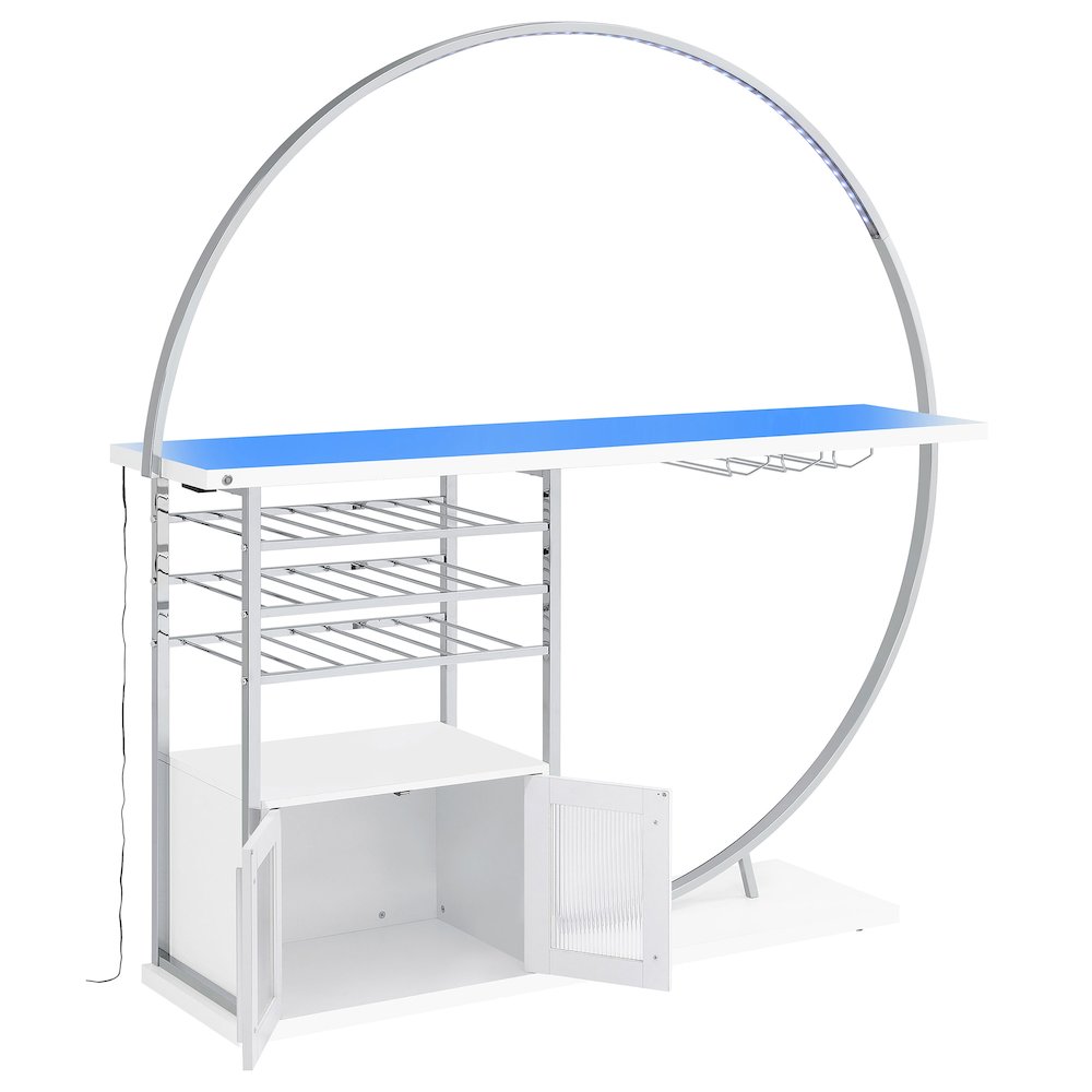 Risley 2-door Circular LED Home Bar Cabinet White High Gloss. Picture 10