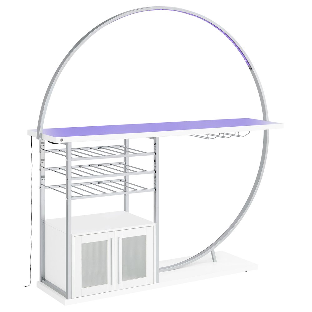 Risley 2-door Circular LED Home Bar Cabinet White High Gloss. Picture 11