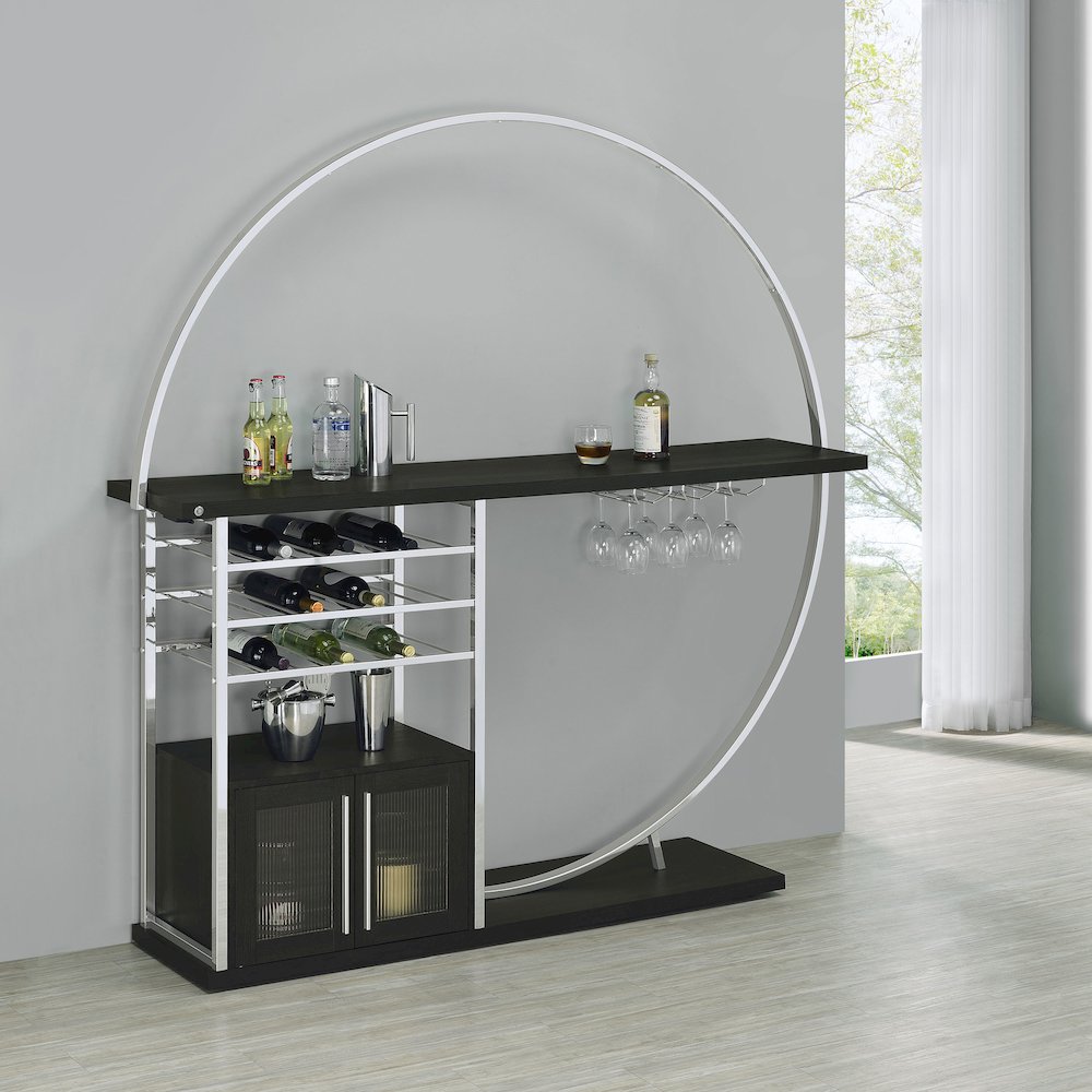 Risley 2-door Circular LED Home Bar Cabinet Dark Charcoal. Picture 13