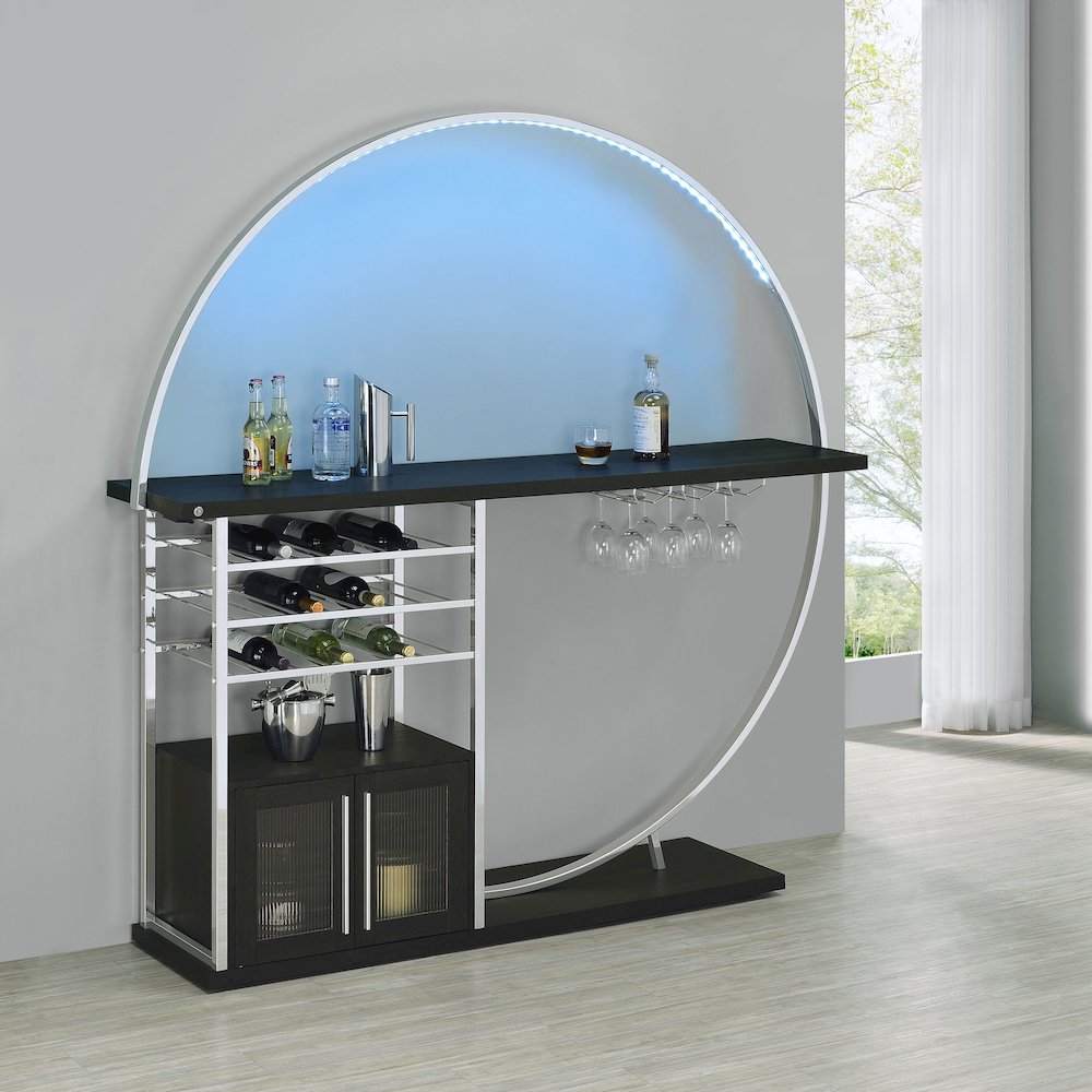 Risley 2-door Circular LED Home Bar Cabinet Dark Charcoal. Picture 12
