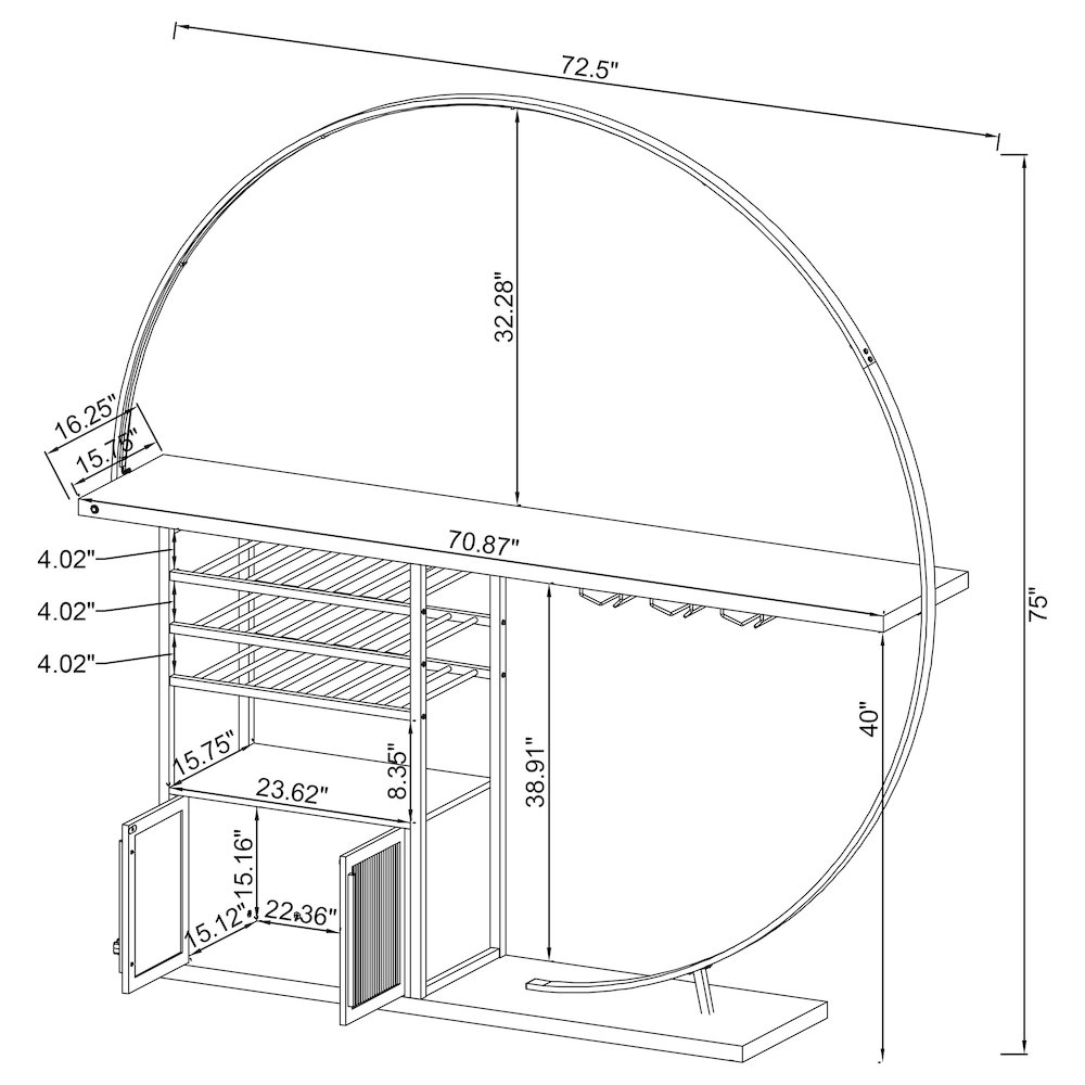 Risley 2-door Circular LED Home Bar Cabinet Dark Charcoal. Picture 17