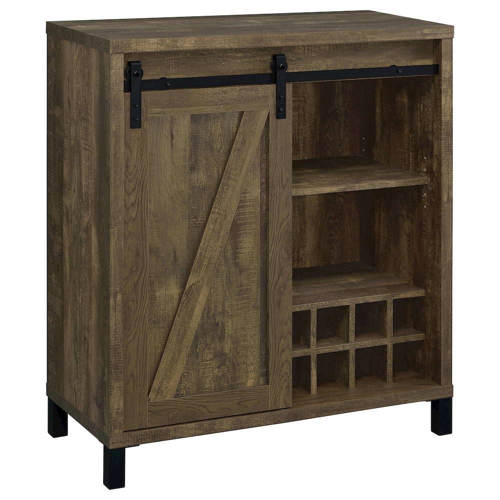 Arlington Sliding Door Home Bar Wine Cabinet Rustic Oak. Picture 1