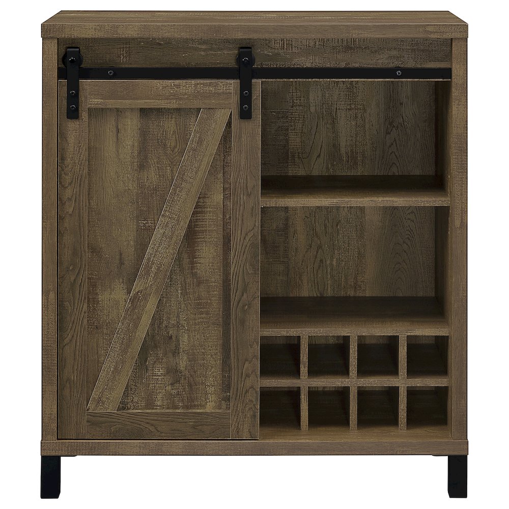 Arlington Sliding Door Home Bar Wine Cabinet Rustic Oak. Picture 3