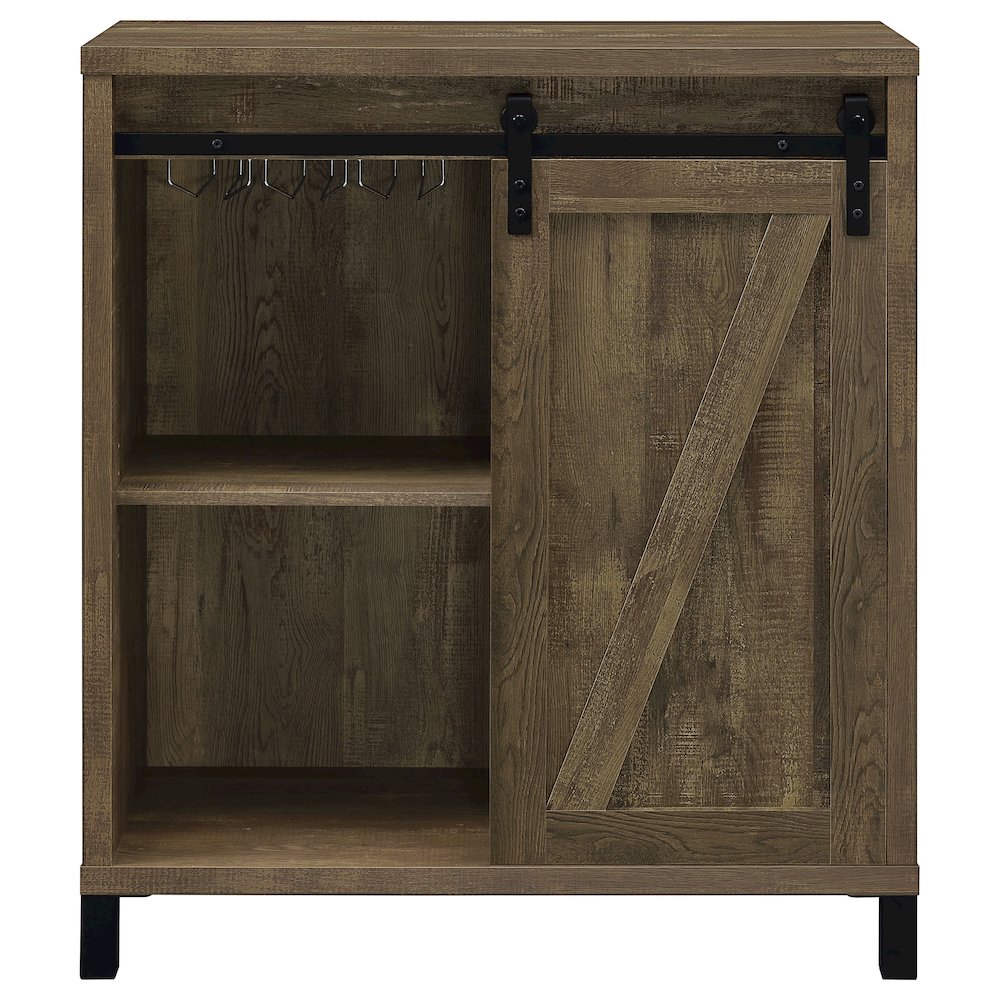 Arlington Sliding Door Home Bar Wine Cabinet Rustic Oak. Picture 4