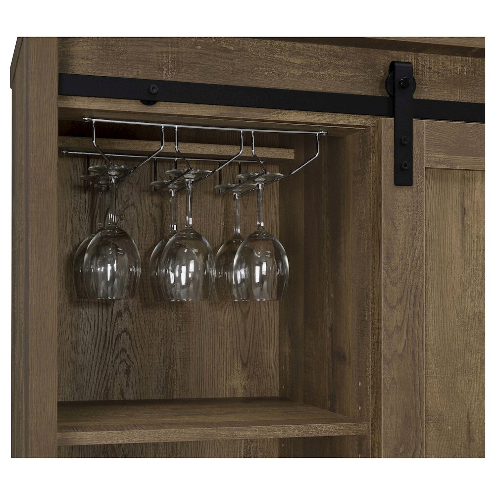 Arlington Sliding Door Home Bar Wine Cabinet Rustic Oak. Picture 9