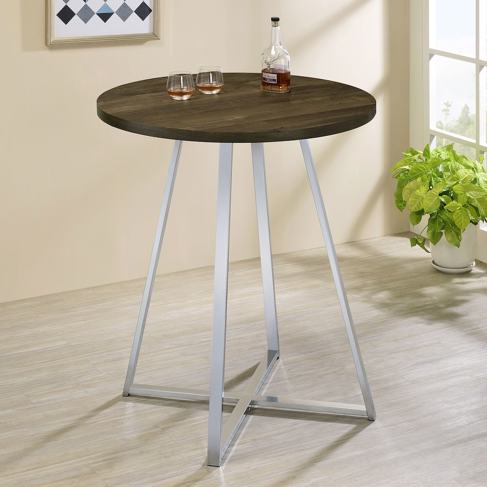 Burkhart Round 35-inch Pub Height Bistro Bar Table Brown Oak. Picture 6