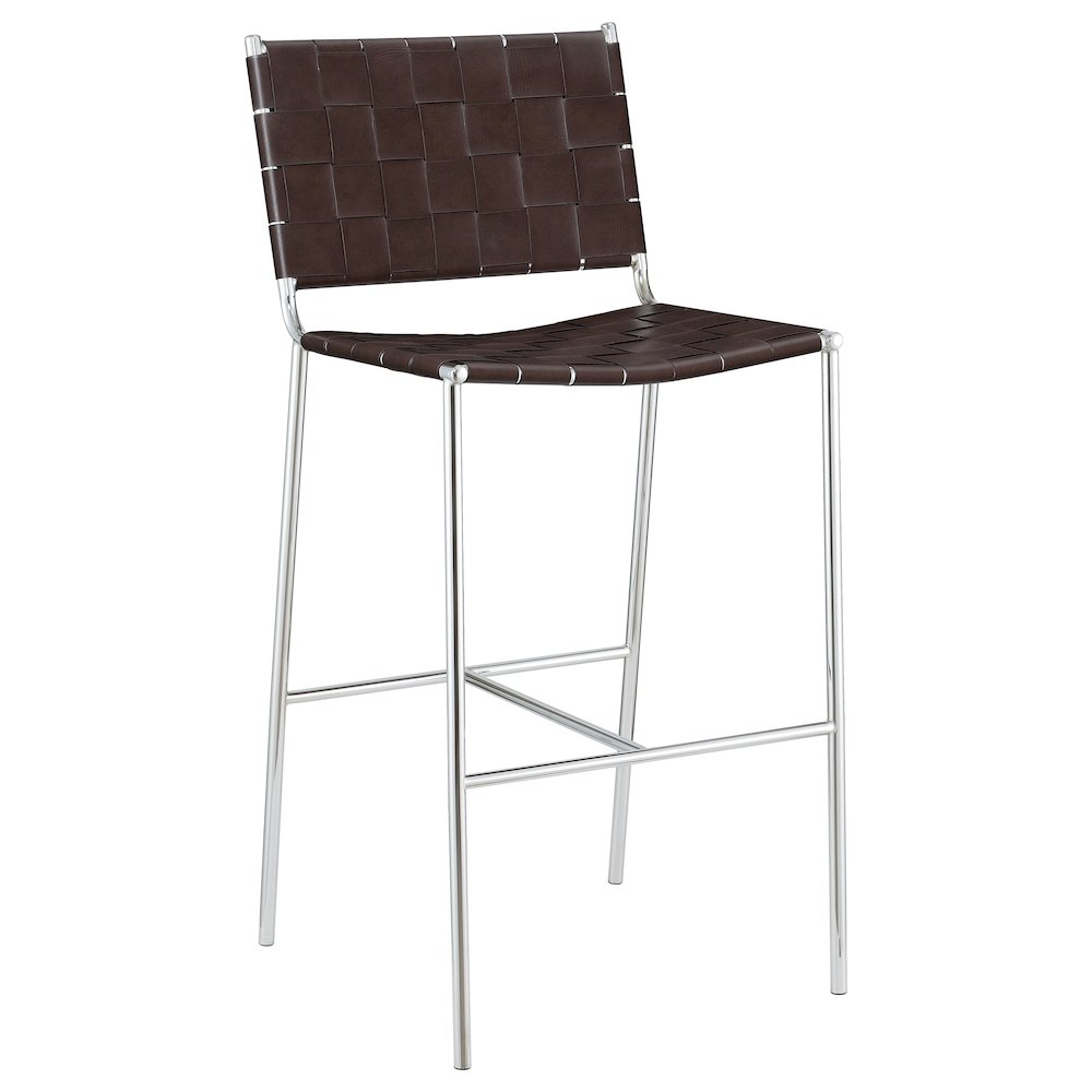 Adelaide Upholstered Pub Height Bar Stool Brown and Chrome. Picture 1