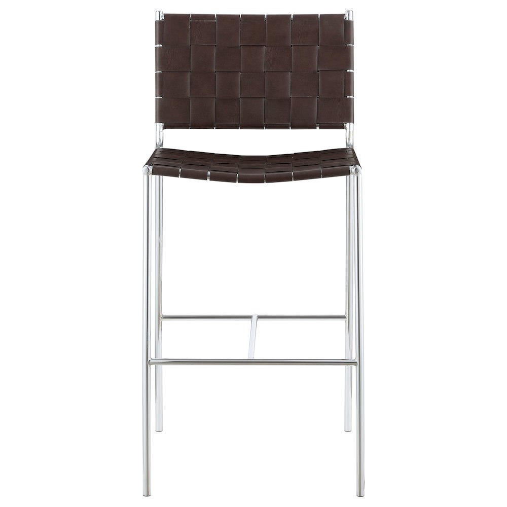 Adelaide Upholstered Pub Height Bar Stool Brown and Chrome. Picture 3