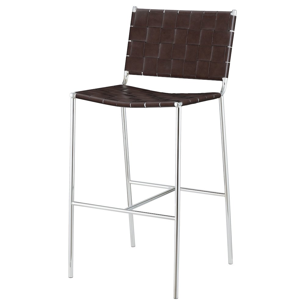 Adelaide Upholstered Pub Height Bar Stool Brown and Chrome. Picture 4