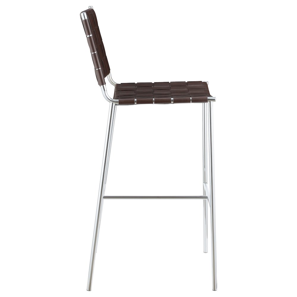 Adelaide Upholstered Pub Height Bar Stool Brown and Chrome. Picture 8