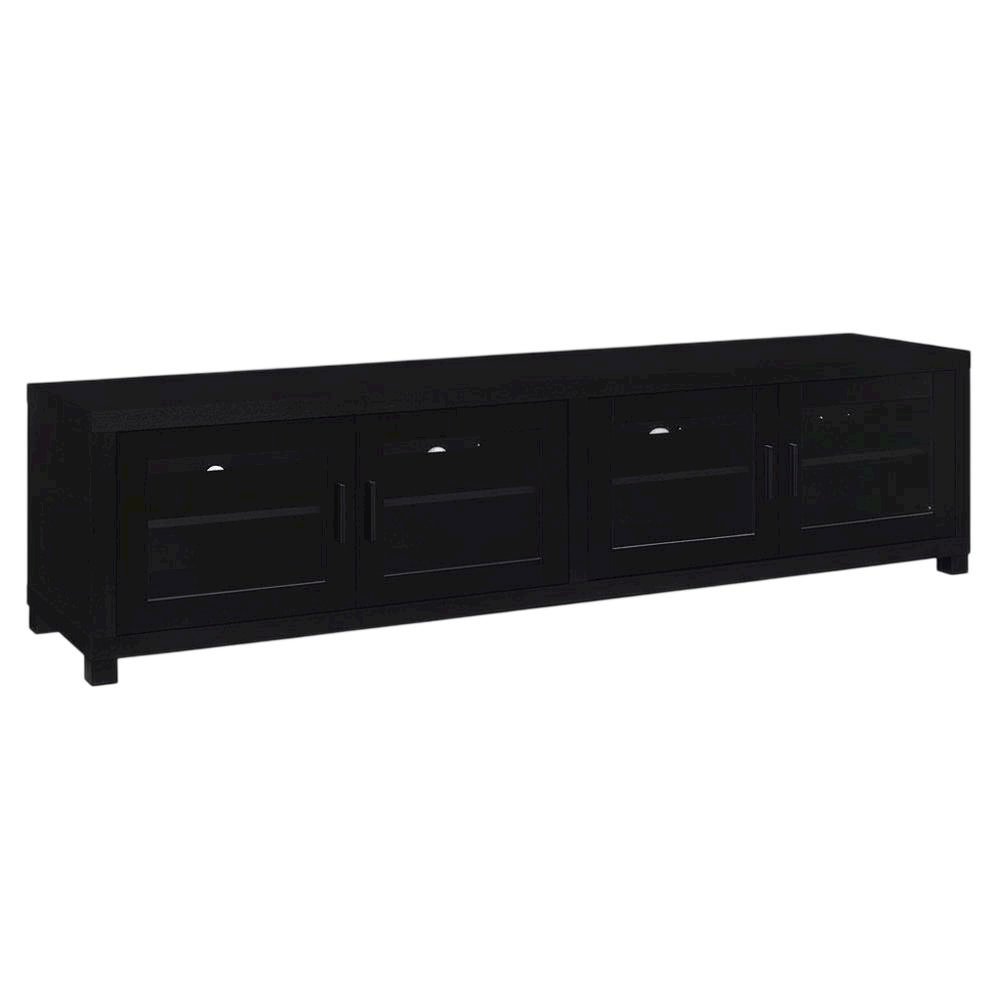 Black engineered wood TV stand, 4 doors, modern design,, durable materials. Picture 4
