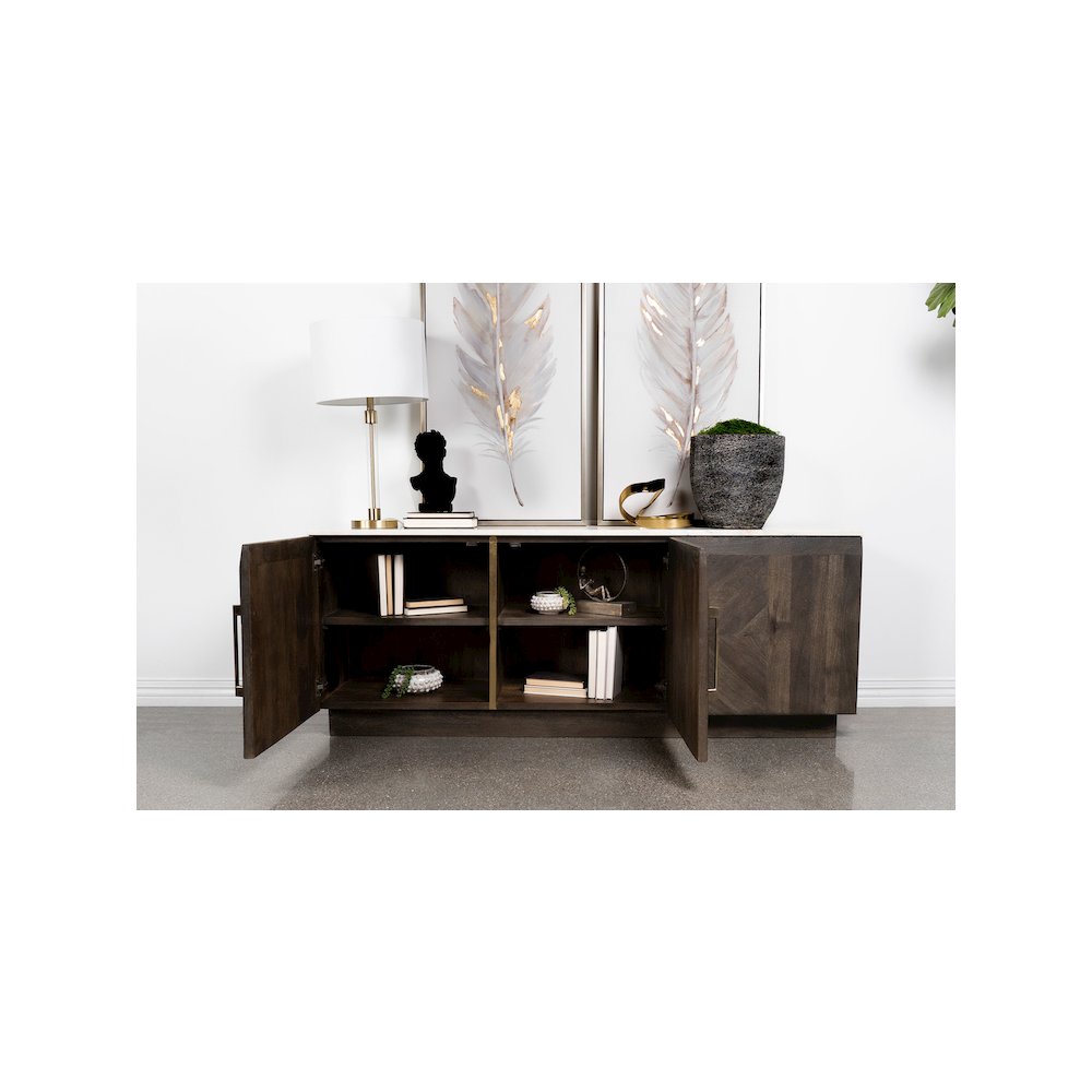 Dennis 3-door Marble Top Sideboard Buffet Tobacco Grey. Picture 10