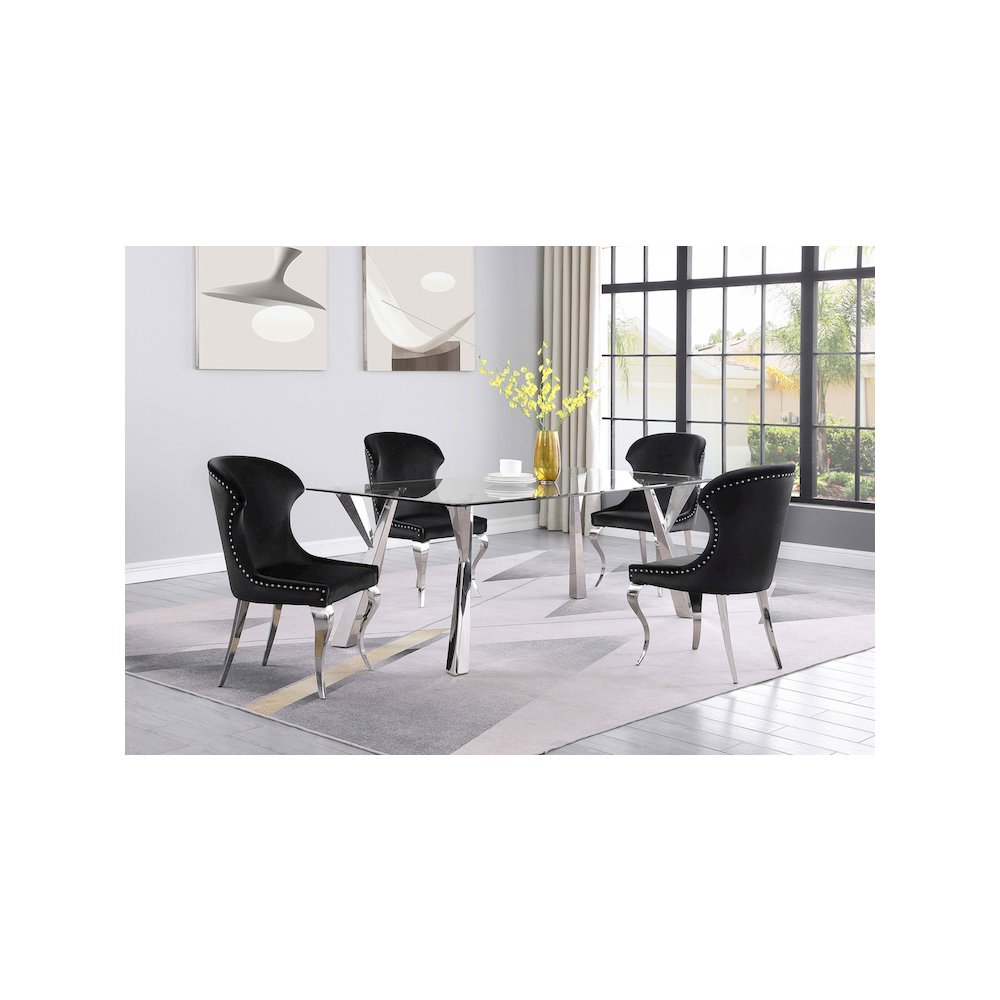 Alaia Rectangular 79-inch Glass Top Dining Table Chrome. Picture 7