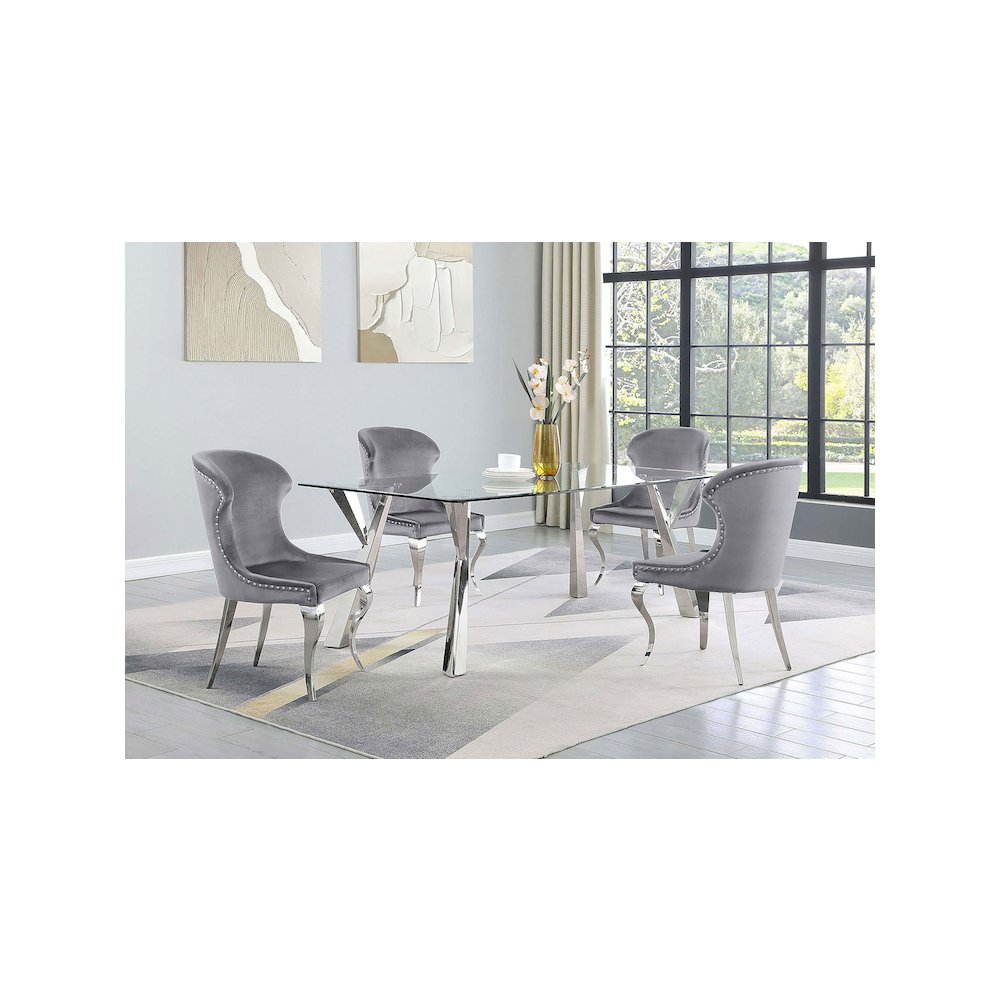 Alaia Rectangular 79-inch Glass Top Dining Table Chrome. Picture 8