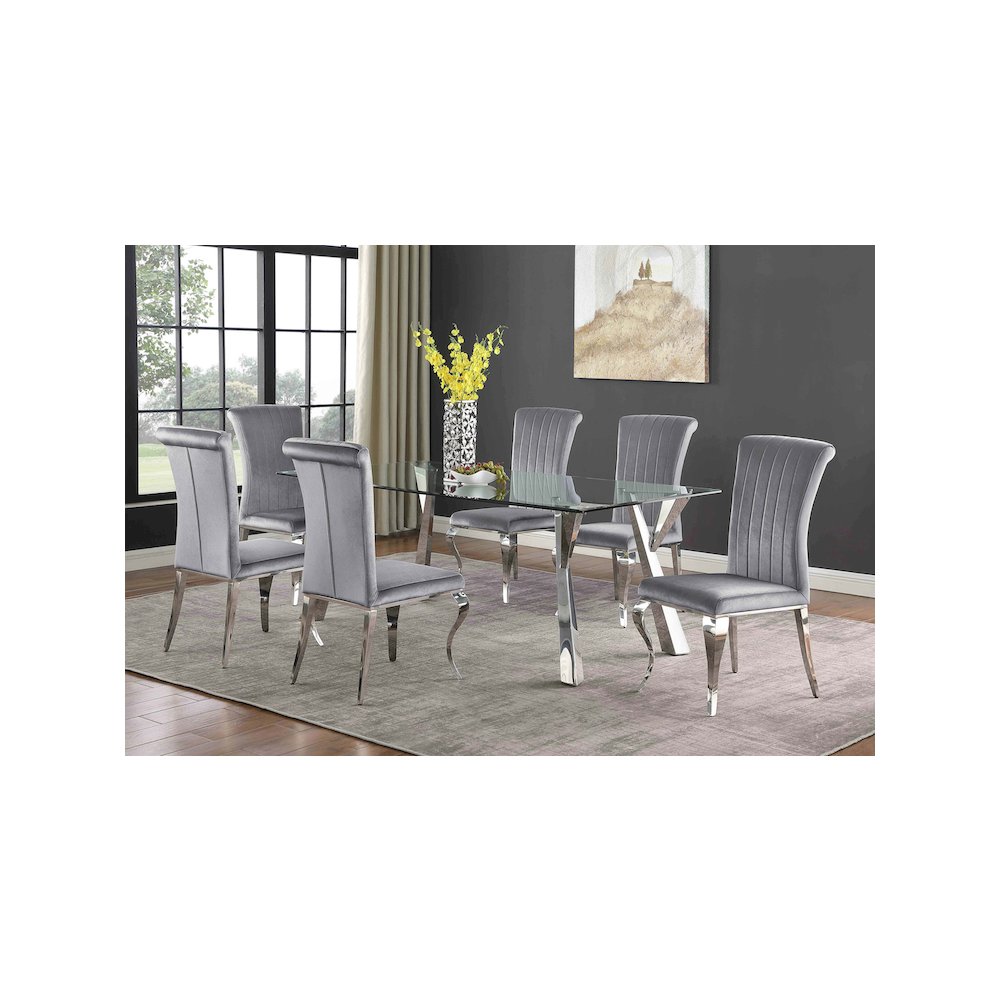 Alaia Rectangular 79-inch Glass Top Dining Table Chrome. Picture 9