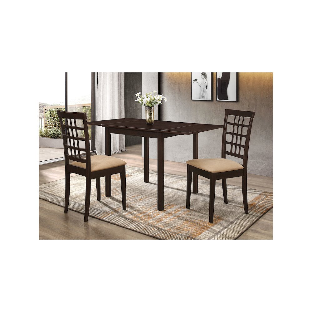 Kelso 3-piece Drop Leaf Dining Table Set Cappuccino and Tan. Picture 11