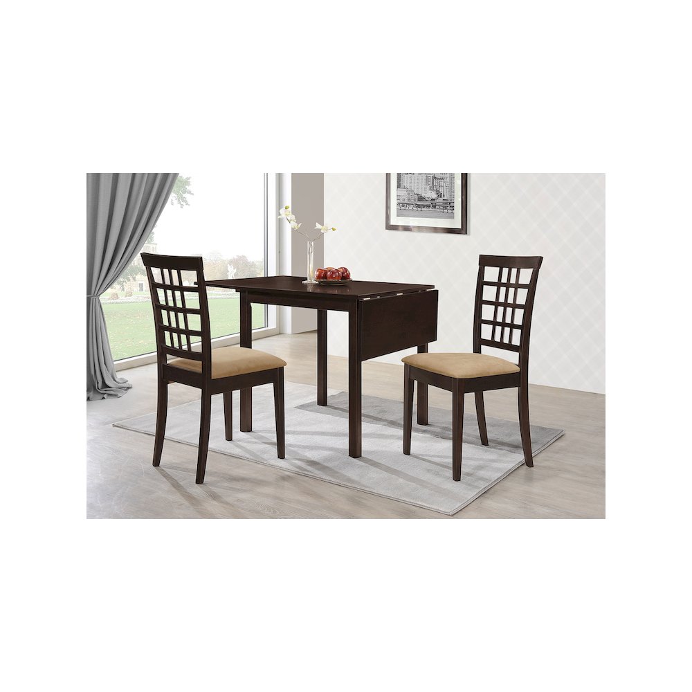 Kelso 3-piece Drop Leaf Dining Table Set Cappuccino and Tan. Picture 1