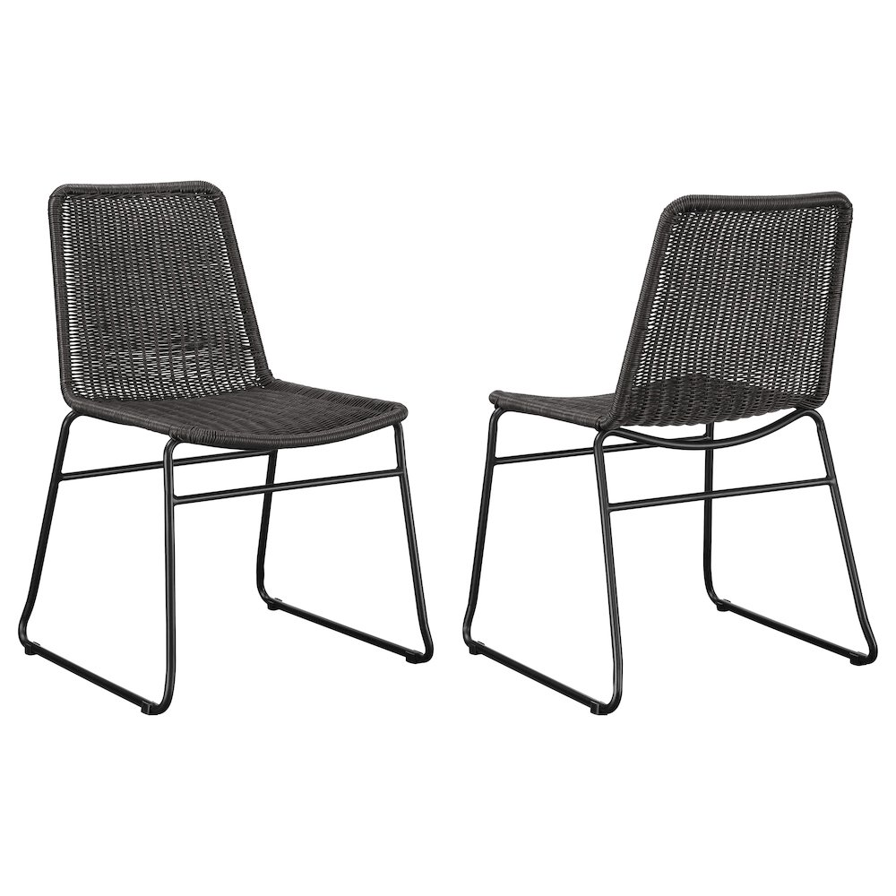 Dacy Faux Rattan Metal Dining Side Chair Brown (Set of 2). Picture 1