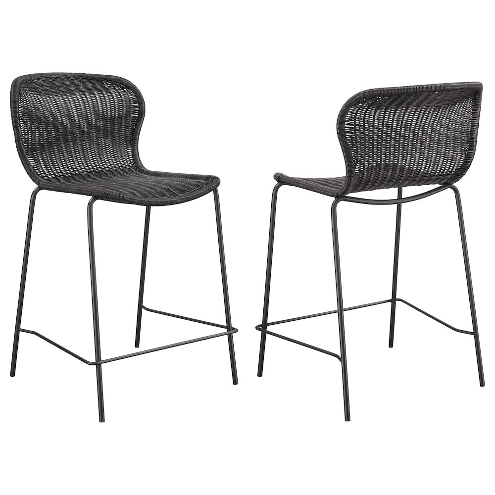 Mckinley Faux Rattan Metal Counter Chair Brown (Set of 2). Picture 1