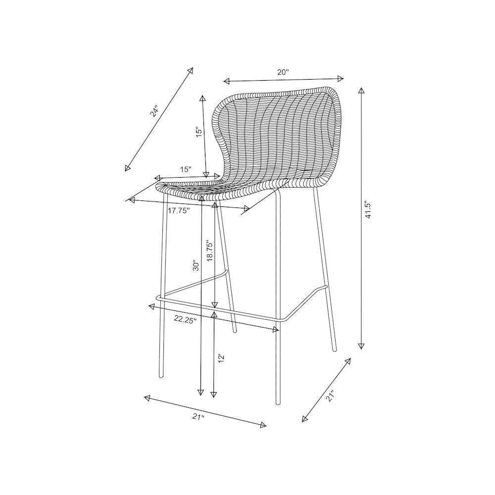 Mckinley Faux Rattan Metal Bar Chair Brown (Set of 2). Picture 12