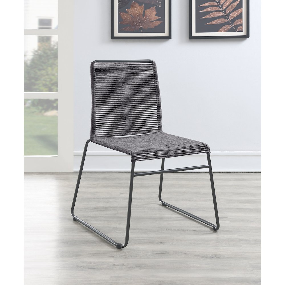 Jerome Woven Rope Stackable Side Chair Charcoal (Set of 2). Picture 10