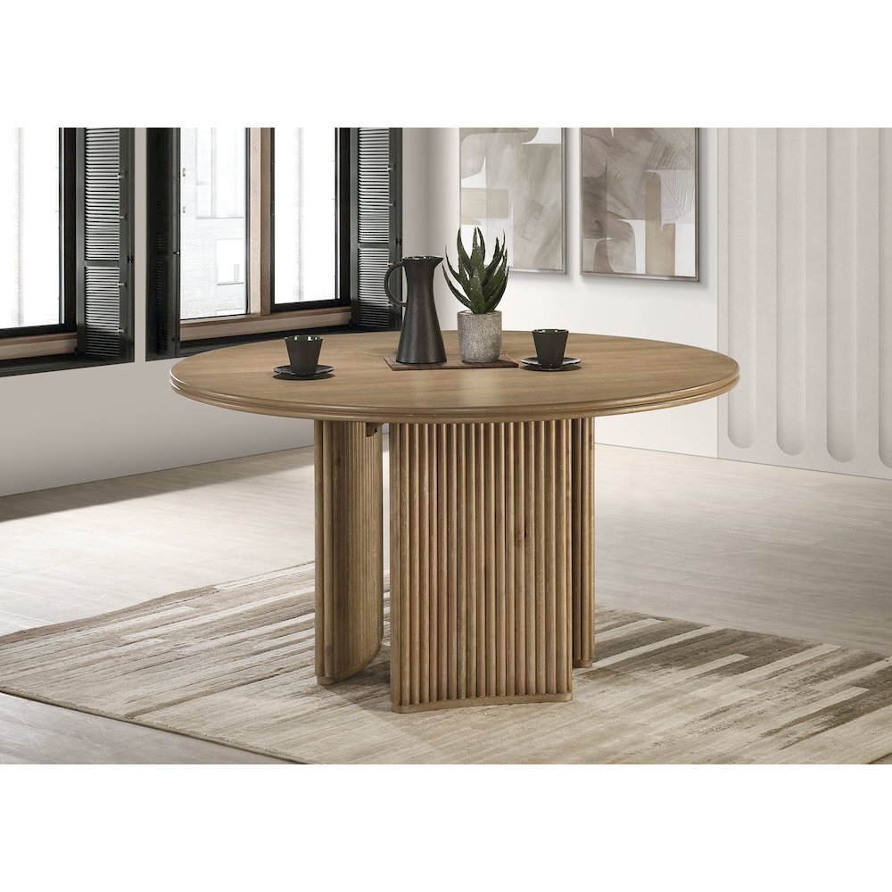 Adina 53-inch Round Wood Dining Table Distressed Light Brown. Picture 2