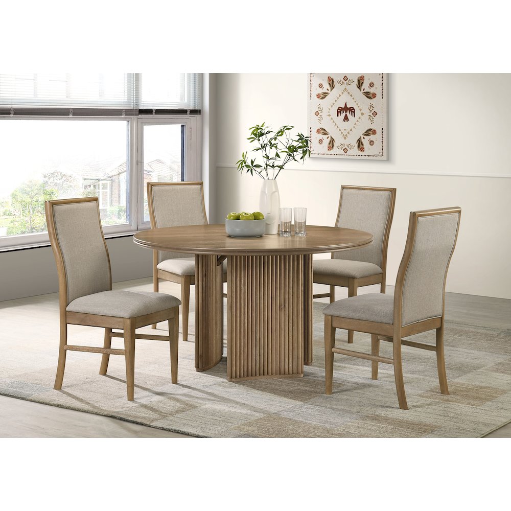 Adina 53-inch Round Wood Dining Table Distressed Light Brown. Picture 8