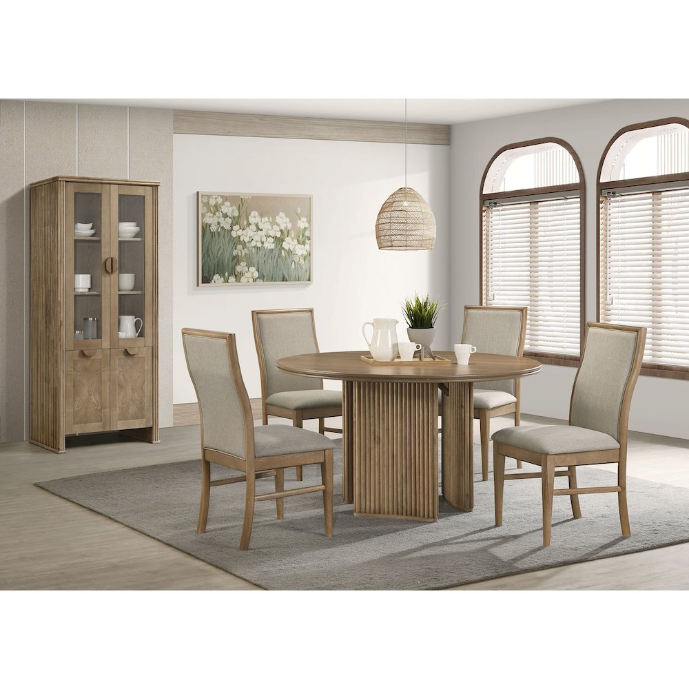 Adina 53-inch Round Wood Dining Table Distressed Light Brown. Picture 9