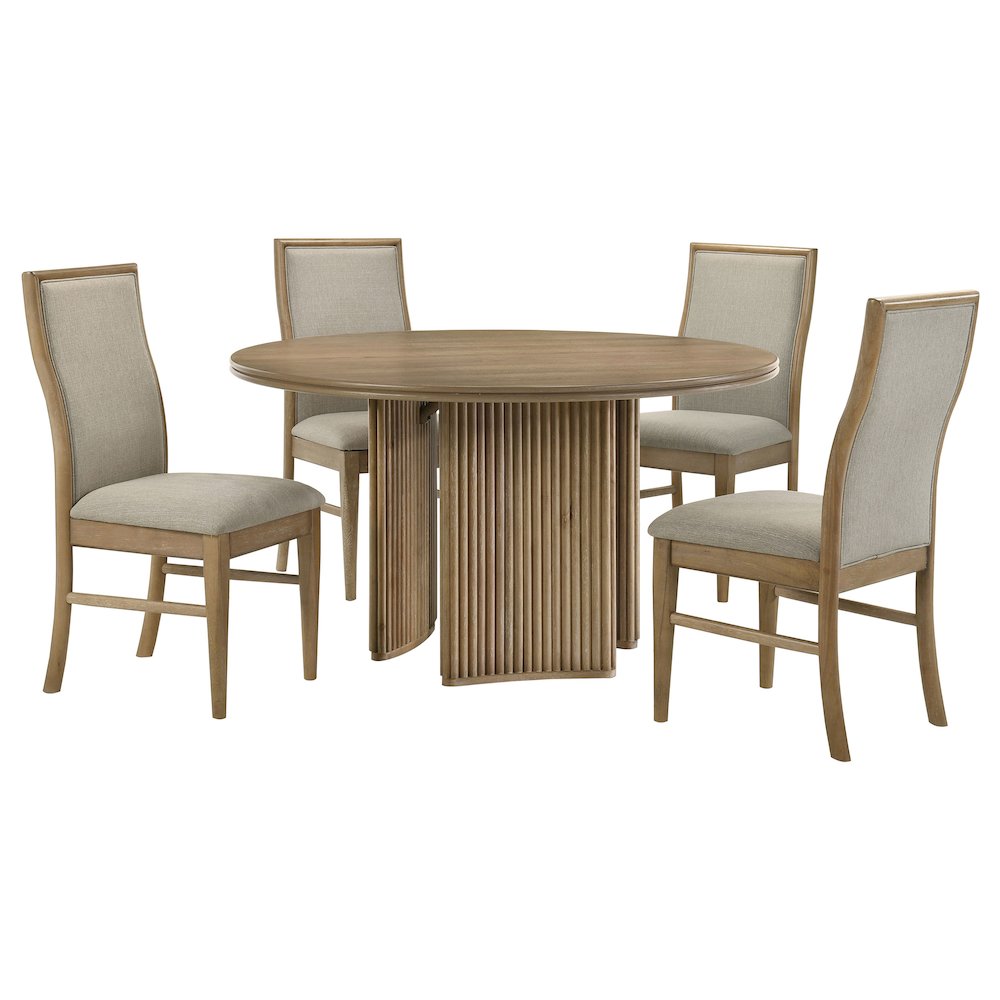Adina 5-piece Round Dining Table Set Distressed Light Brown. Picture 2