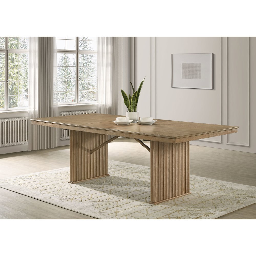 Adina 89-inch Extension Dining Table Distressed Light Brown. Picture 2