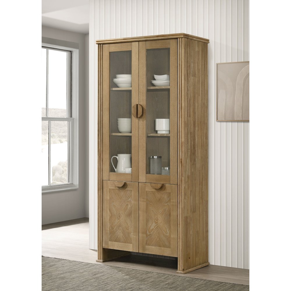 Adina 77-inch Tall Display Cabinet Distressed Light Brown. Picture 2