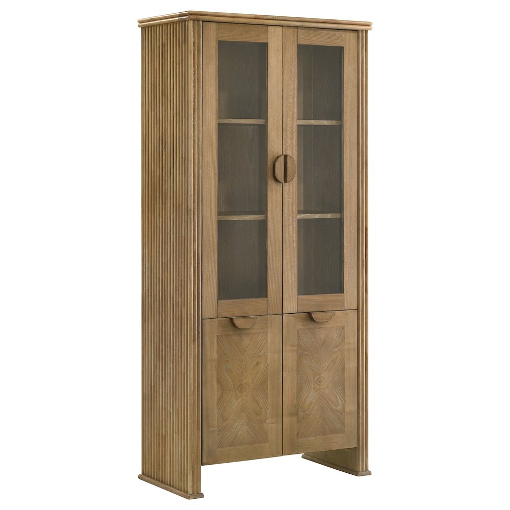 Adina 77-inch Tall Display Cabinet Distressed Light Brown. Picture 1